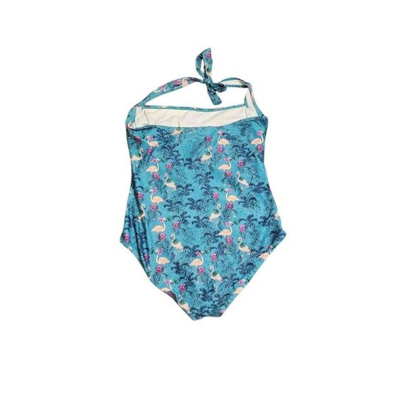 Halter Neck Flamingo Retro One Piece Bathing Suit Size XL Teal Blue - Picture 3 of 3